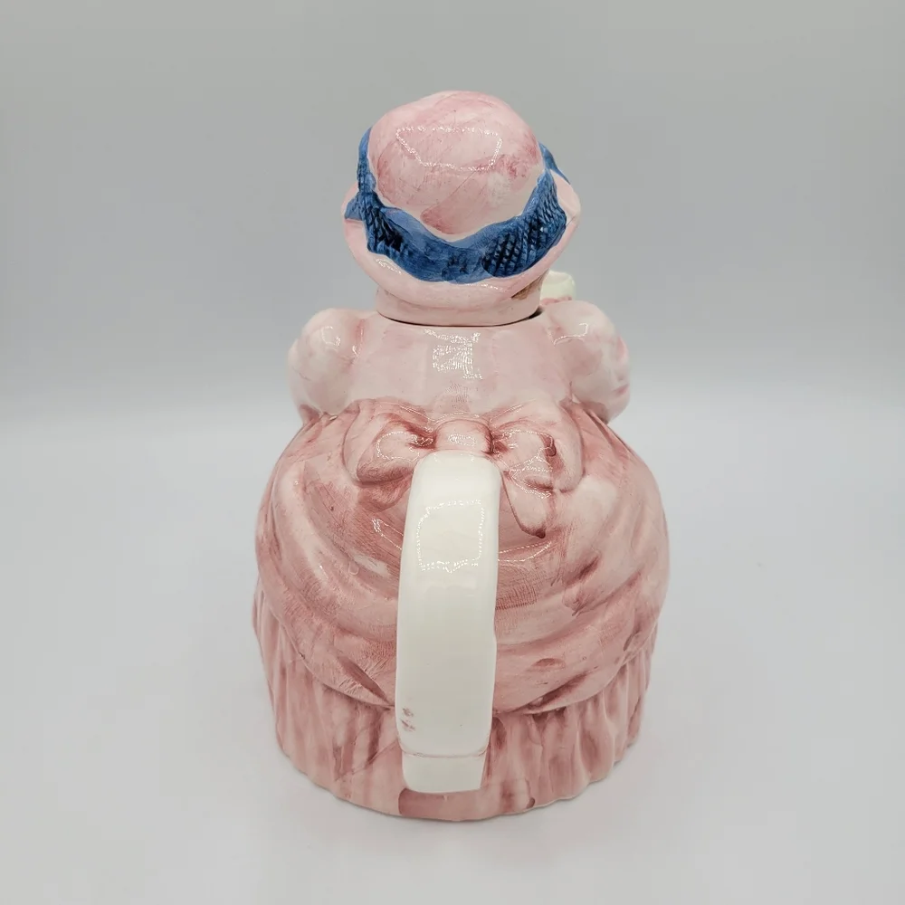 Vintage Ceramic Cat‎ Teapot Victorian Style Pink Blue Dress Collectible Decor